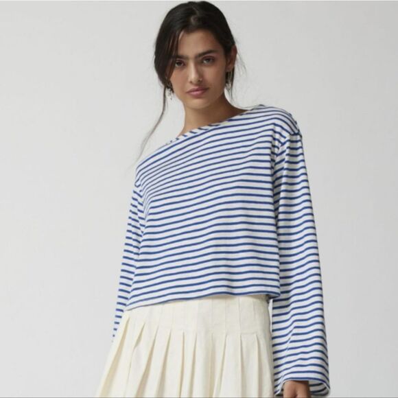 NWT striped oversized cropped Breton top sz xs - Picture 1 of 7